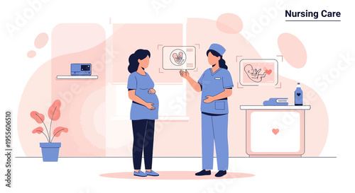Pregnant Woman Consults Nurse About Pregnancy Care and Ultrasound Scan