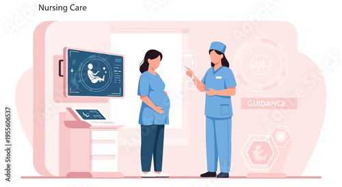 Pregnant Woman Receives Medical Guidance from Nurse in Modern Clinic