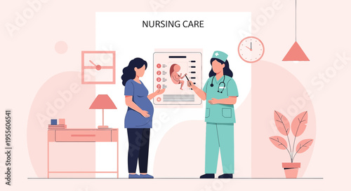 Pregnant Woman Receives Nursing Care and Advice from Doctor in Clinic