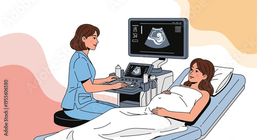 Pregnant Woman Undergoing Ultrasound Scan by Doctor in Clinic