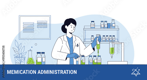 Scientist Administering Memication in Laboratory with Vials and Equipment