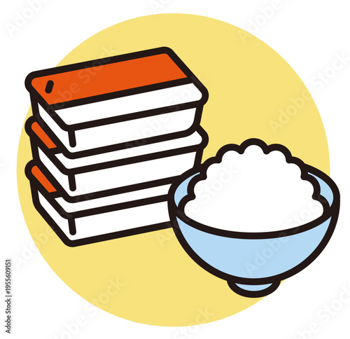 パックご飯のイラスト。レトルトのごはん。非常食、災害グッズ。An illustration of packaged rice.