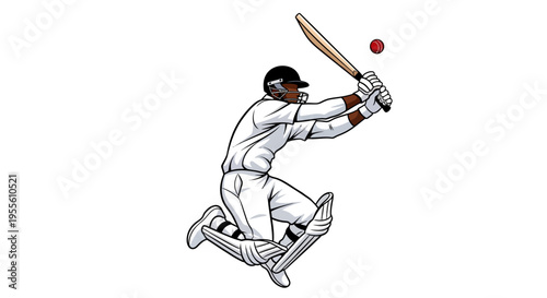 Cricket player in action hitting ball with bat