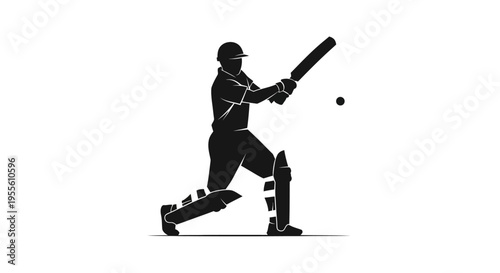 Cricket player silhouette batting with bat and ball