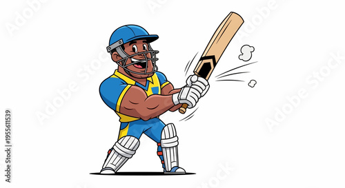 Cricket player in blue and yellow uniform hitting ball with bat