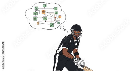 Cricket player thinking strategy flow chart tactics game plan