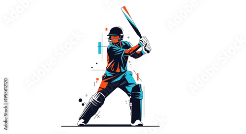 Cricket player in action with bat and helmet on white background