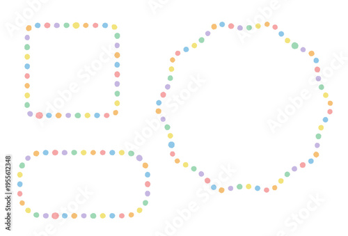 ポップなパステルカラードットフレーム3種セット（正方形・楕円・ウェーブ円形）大きめ水玉のかわいい装飾素材 / Pop pastel colorful dotted frame set of 3 (square, oval, organic) large polka dot cute border collection