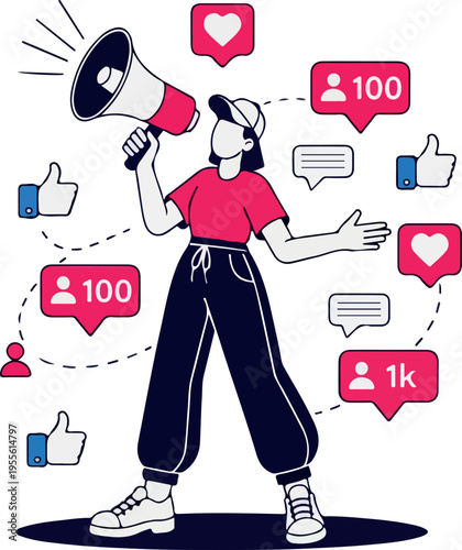 Social Media Influencer Promoting Online Engagement with Megaphone