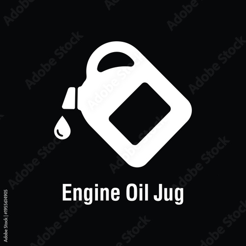 Engine Oil Jug Pouring Vector Icon Silhouette Plastic Container with Oil Drop and Blank Label