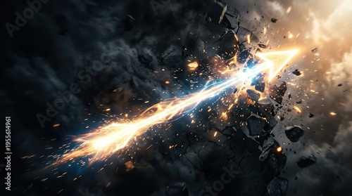 Dynamic Abstract Image of a Lightning Arrow Breaking Through Darkness