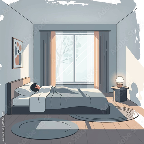 Woman Sleeping Peacefully on Bed Alone.