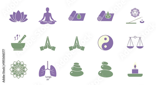 Serene yoga and meditation icons for wellness and mindfulness practices