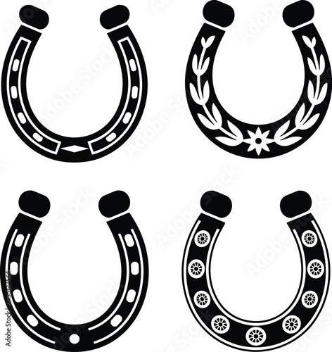 Horseshoe icon set luck symbol vintage decorative horseshoes collection good fortune charm western rustic vector illustration isolated design elements