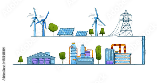 Colorful Sketch European City Buildings Street Vector Cartoon Illustration