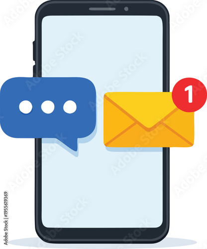 Mobile Message Notification on Smartphone Flat Vector Illustration.