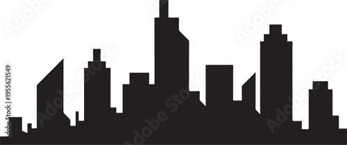 City skyline silhouette with tall buildings and skyscrapers on white background