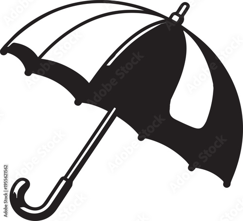Red umbrella vector illustration provides open shelter and rain protection for safety in autumn weather, featuring a 3d concept handle isolated on white.