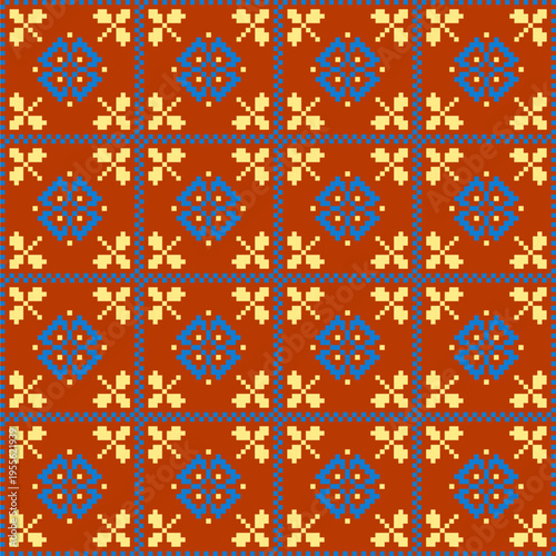 Red Seamless Floral Cross Stitch Pattern: Vector Illustration for Fabric, Clothing, wallpaper, tile floor and Motif Design