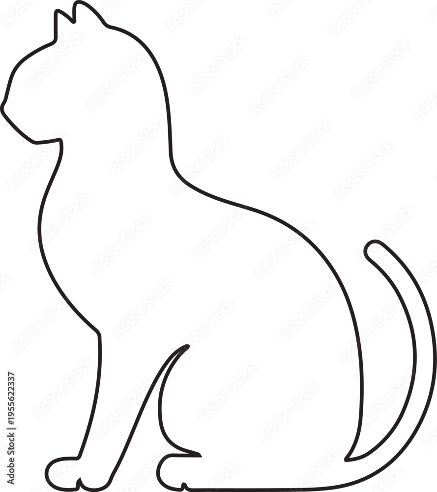 Obraz premium Silhouette of a sitting cat in profile, Black outline on white background