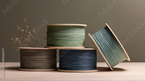 Spools of 3D printing filament made from recycled ocean plastic.