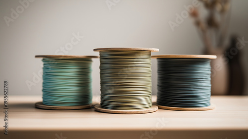 Spools of 3D printing filament made from recycled ocean plastic.