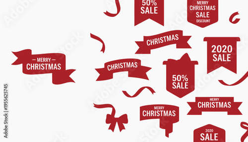 Collection of red Christmas sale stickers and labels.