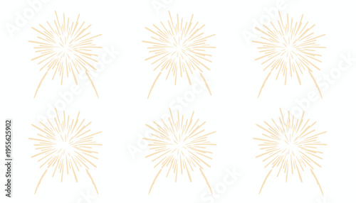 Golden fireworks on white background.