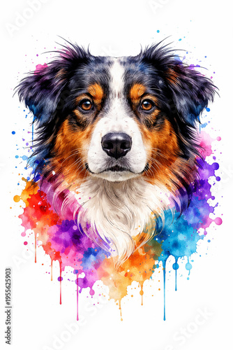 Vector Illustration of Watercolor Style Tattoo of Dog