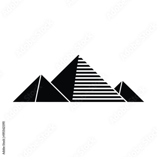 Minimalist depiction of egyptian pyramids in a black and white style