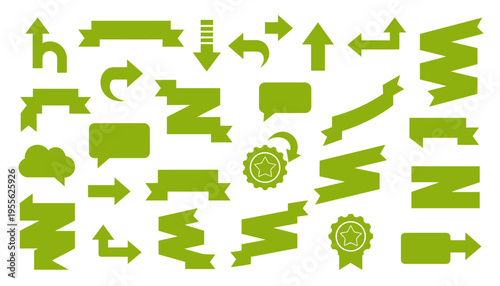 Collection of green arrow icons and symbols.