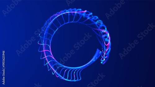 Abstract technology vector background with luminous curved lines forming dynamic structure on blue background. Concept for big data research, artificial intelligence, digital network, data processing.