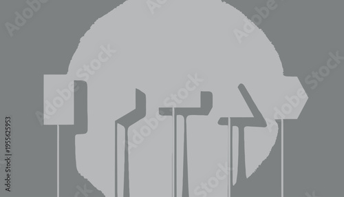 Gray illustration of a robotic head with mechanical details on a gray background.