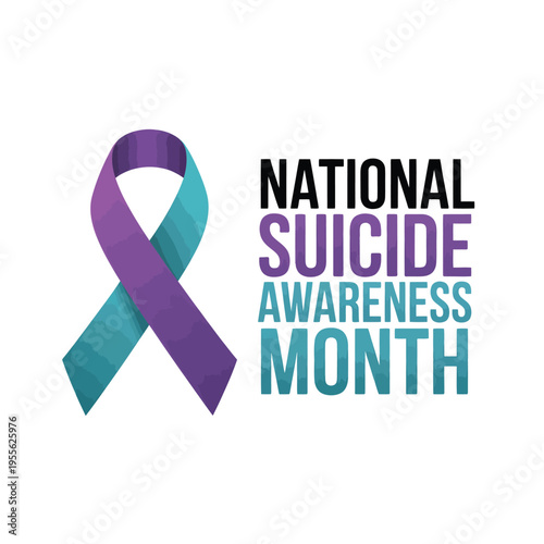 National suicide awareness month ribbon with teal and purple hues