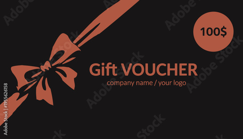 Gift voucher template with bow design.