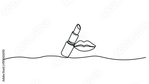 Lipstick being applied to lips with a simple line art style