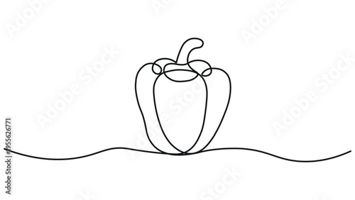 Simple sketch of a bell pepper growing from a wavy ground line