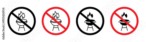 No barbecue with fire sign set. vector illustration