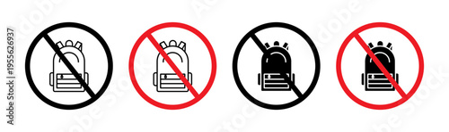 No backpacks allowed sign set. vector illustration