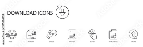 download icons set outline and Flat Style,transparent background