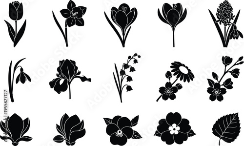 Black floral silhouettes on white background flowers 4