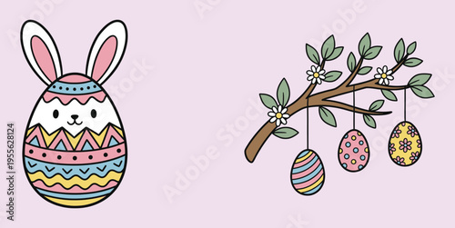 Kawaii Easter Bunny Egg and Spring Branch Hanging Ornaments