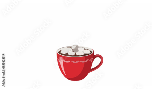 Elegant hot chocolate in red mug with marshmallows minimal winter beverage vector isolated on white