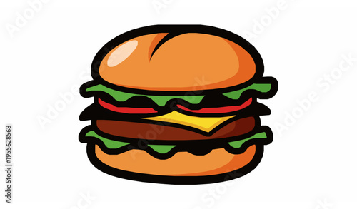 Bold burger icon with layered fillings dynamic fast food vector illustration isolated on white