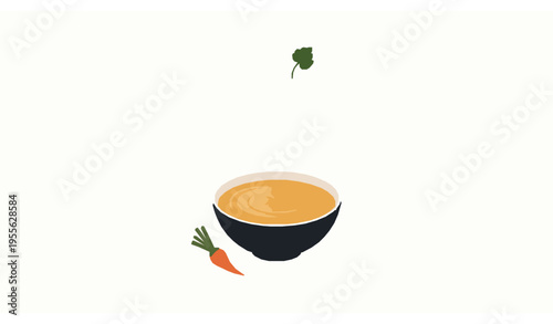 Elegant creamy pumpkin soup vector with minimal vegetable garnish modern autumn food illustration isolated on white
