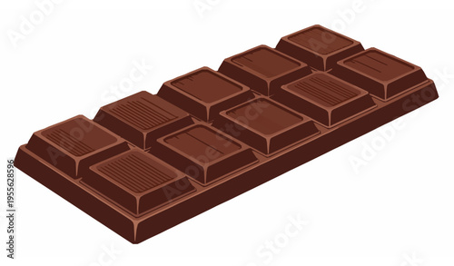 Dark chocolate bar vector illustration with detailed texture segmented sweet treat isolated on white