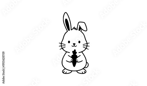 Minimal cute bunny holding carrot vector illustration simple cartoon animal isolated on white
