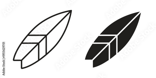 Surf board icon concept. Silhouette, glyph symbol. Isolated design.