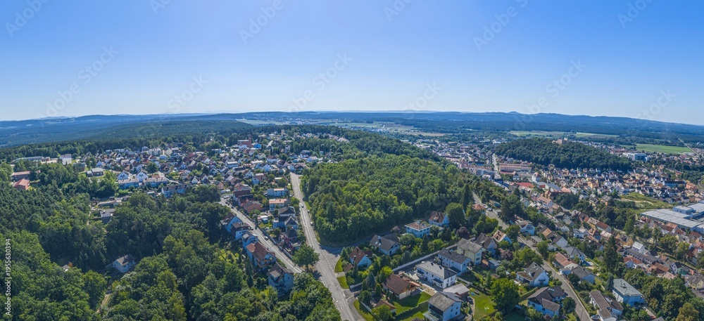 Fototapeta premium Luftbild der Kreisstadt Schwandorf im Oberpfälzer Wald im östlichen Bayern