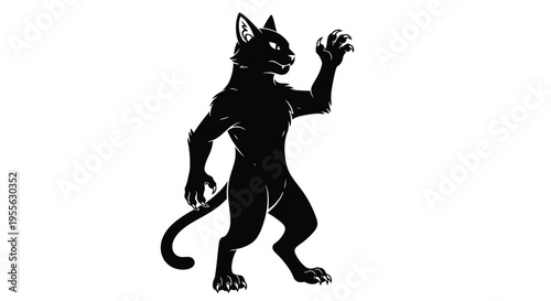 This striking silhouette of a muscular anthropomorphic black cat stands erect, claws extended and teeth bared, conveying an assertive and formidable presence with its predatory stance.